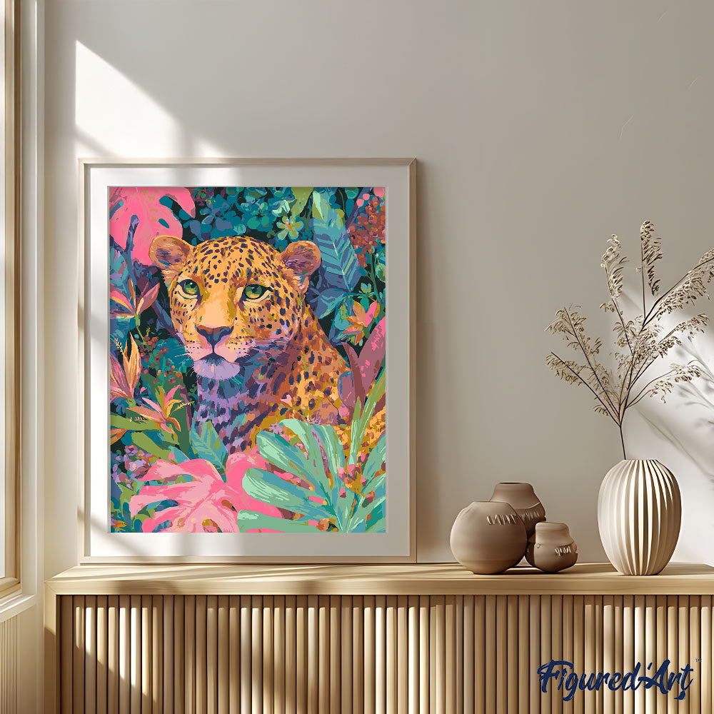 Malen nach Zahlen 40x50cm ohne Keilrahmen Figured’Art Tropischer Leopard - Kidis Art