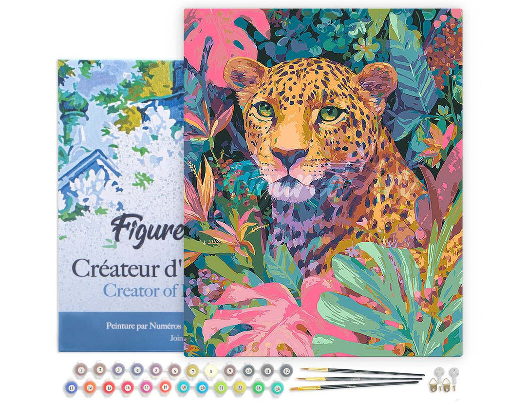 Malen nach Zahlen 40x50cm auf Keilrahmen gespannt Figured’Art Tropischer Leopard - Kidis Art
