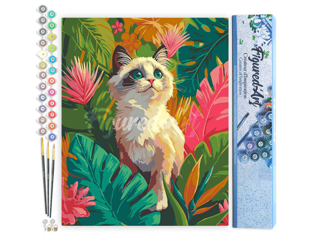 Malen nach Zahlen 40x50cm ohne Keilrahmen Figured’Art Ragdoll-Kätzchen im Dschungel