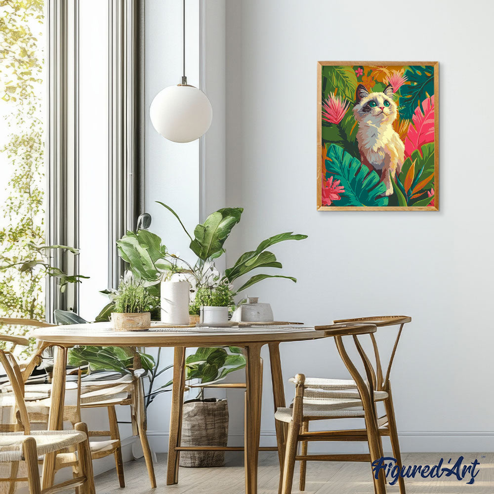 Malen nach Zahlen 40x50cm ohne Keilrahmen Figured’Art Ragdoll-Kätzchen im Dschungel