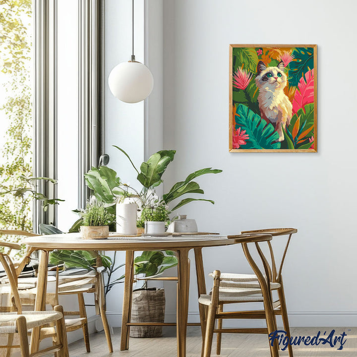 Malen nach Zahlen 40x50cm ohne Keilrahmen Figured’Art Ragdoll-Kätzchen im Dschungel