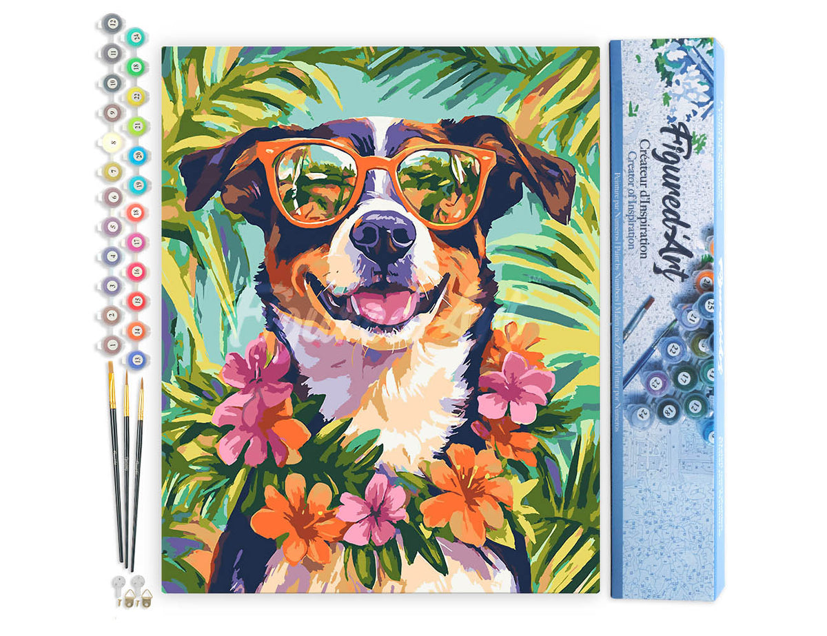 Malen nach Zahlen 40x50cm ohne Keilrahmen Figured’Art Hund im Urlaub - Kidis Art