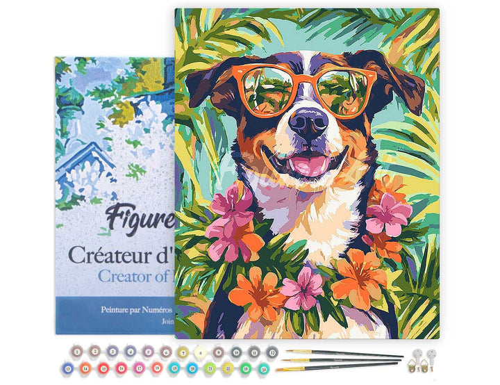 Malen nach Zahlen 40x50cm auf Keilrahmen gespannt Figured’Art Hund im Urlaub