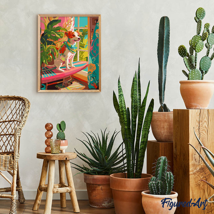 Malen nach Zahlen 40x50cm ohne Keilrahmen Figured’Art Surfender Hund