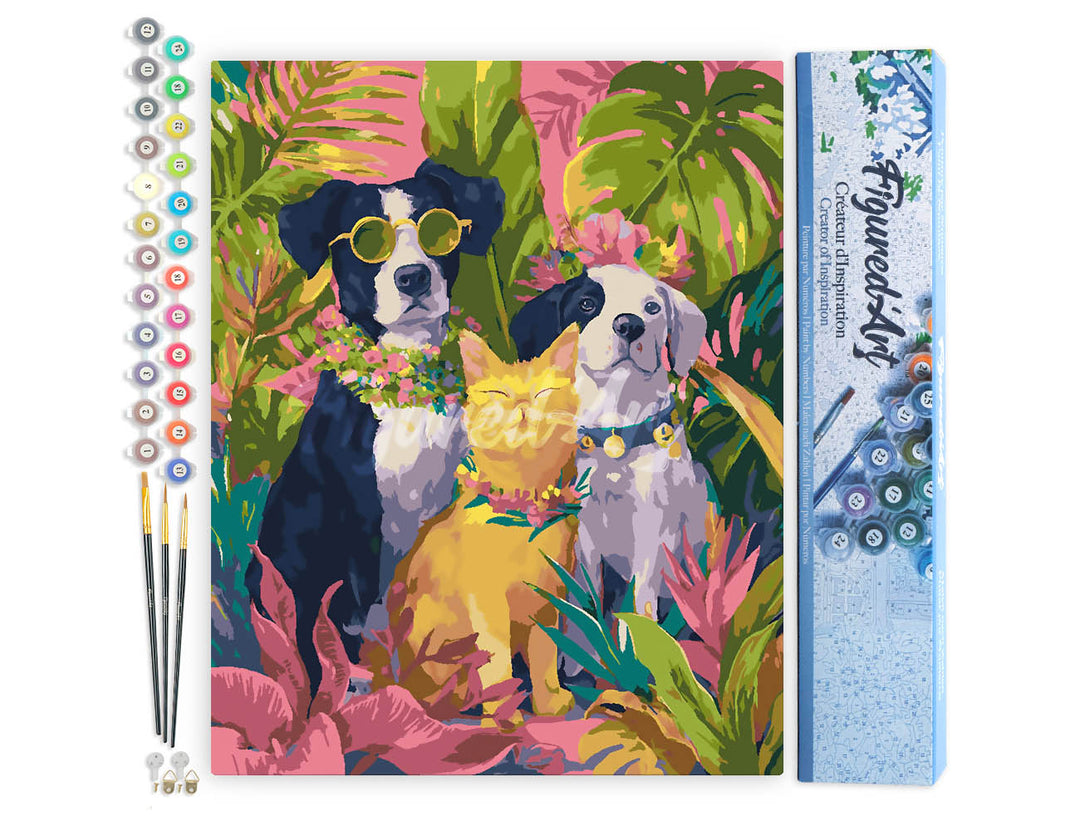 Malen nach Zahlen 40x50cm ohne Keilrahmen Figured’Art Tier-Trio in den Tropen