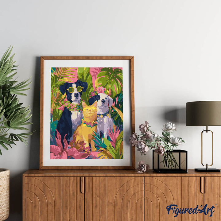 Malen nach Zahlen 40x50cm auf Keilrahmen gespannt Figured’Art Tier-Trio in den Tropen - Kidis Art