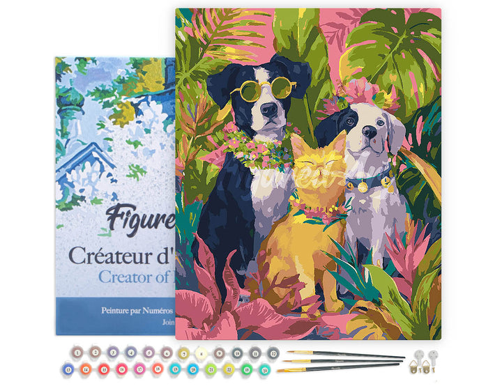 Malen nach Zahlen 40x50cm auf Keilrahmen gespannt Figured’Art Tier-Trio in den Tropen - Kidis Art