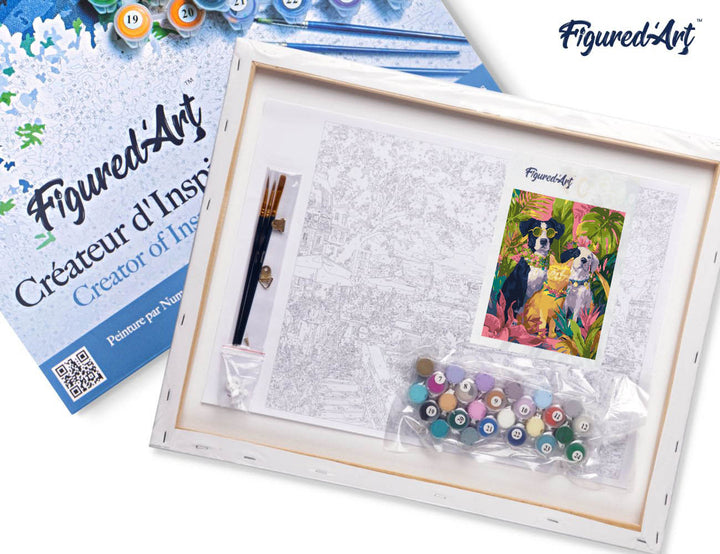 Malen nach Zahlen 40x50cm auf Keilrahmen gespannt Figured’Art Tier-Trio in den Tropen - Kidis Art