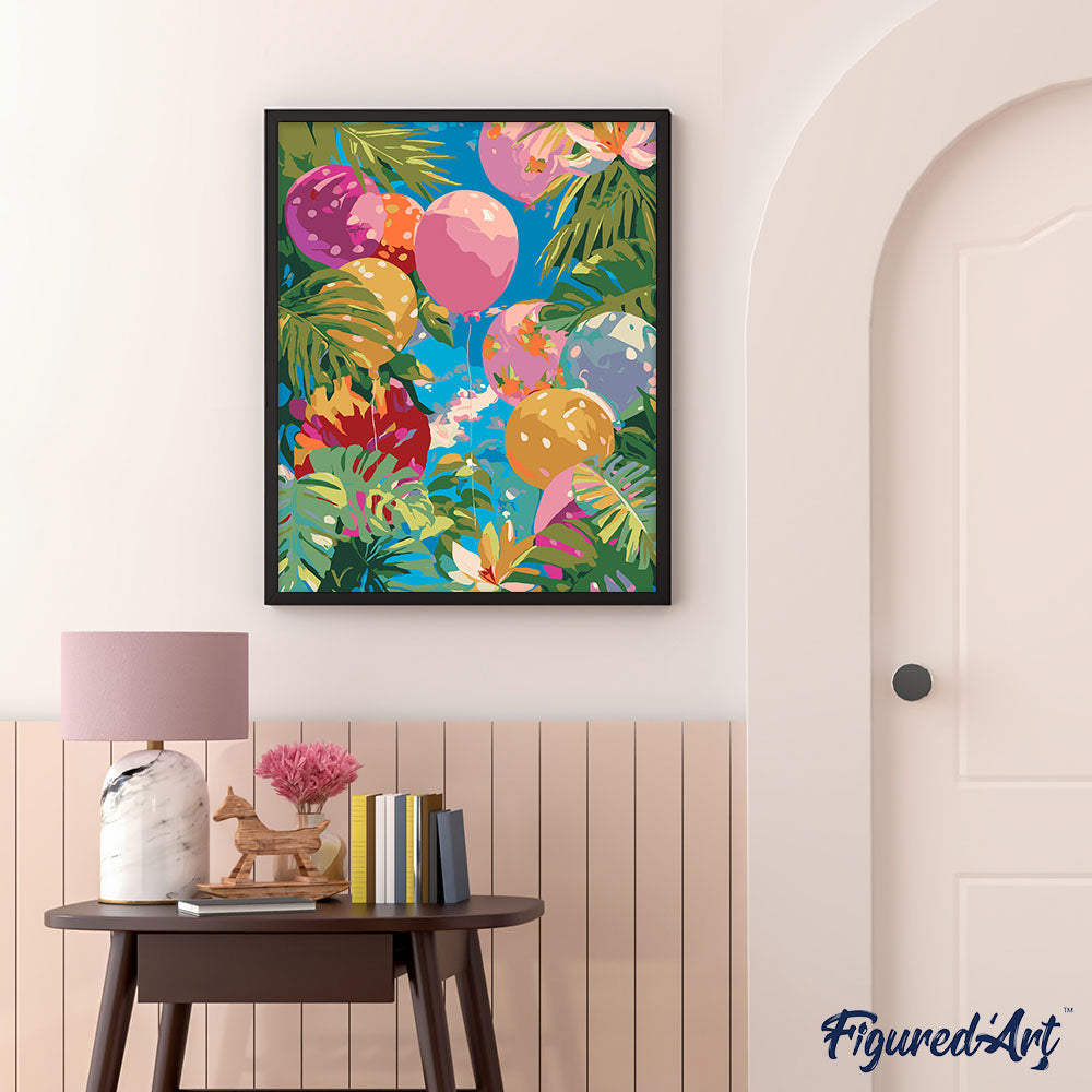 Malen nach Zahlen 40x50cm auf Keilrahmen gespannt Figured’Art Dschungel-Ballons