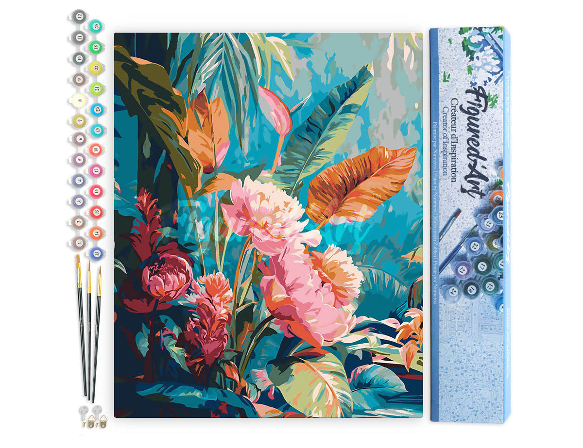 Malen nach Zahlen 40x50cm ohne Keilrahmen Figured’Art Dschungelblumen - Kidis Art