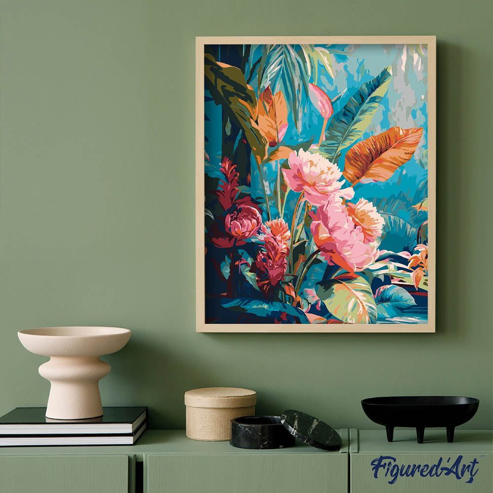 Malen nach Zahlen 40x50cm ohne Keilrahmen Figured’Art Dschungelblumen
