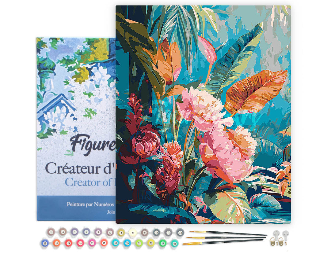 Malen nach Zahlen 40x50cm auf Keilrahmen gespannt Figured’Art Dschungelblumen
