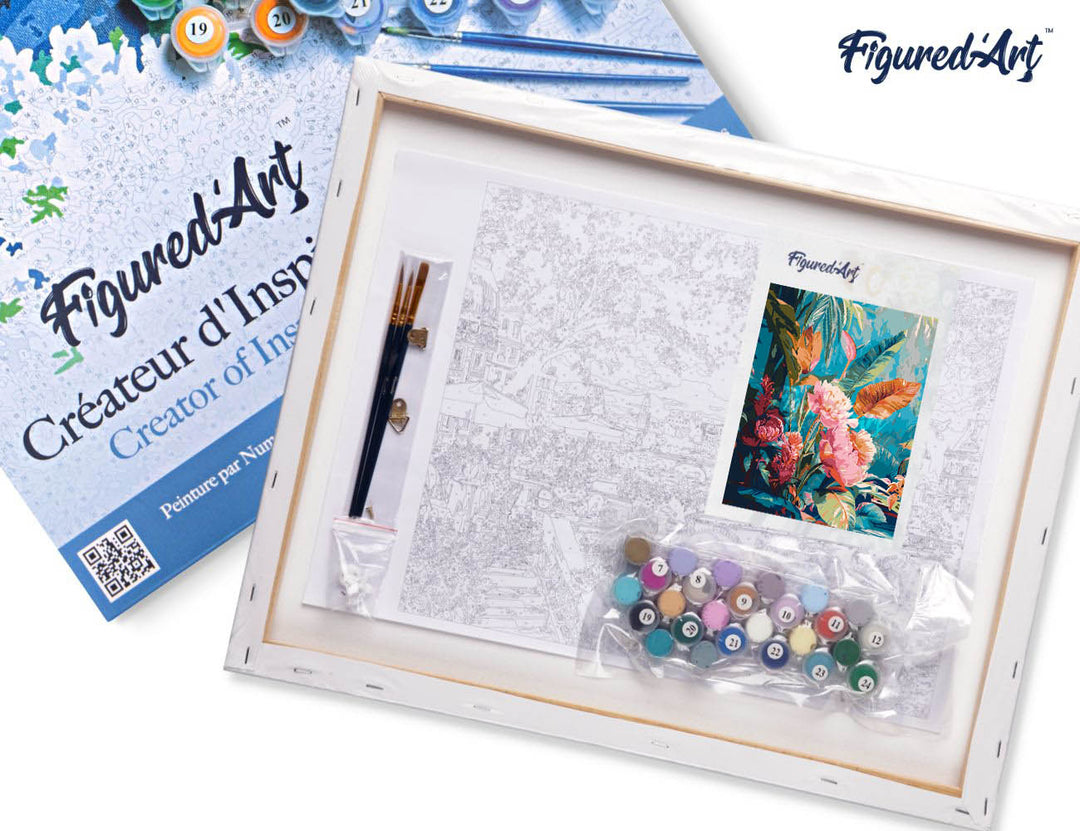 Malen nach Zahlen 40x50cm auf Keilrahmen gespannt Figured’Art Dschungelblumen