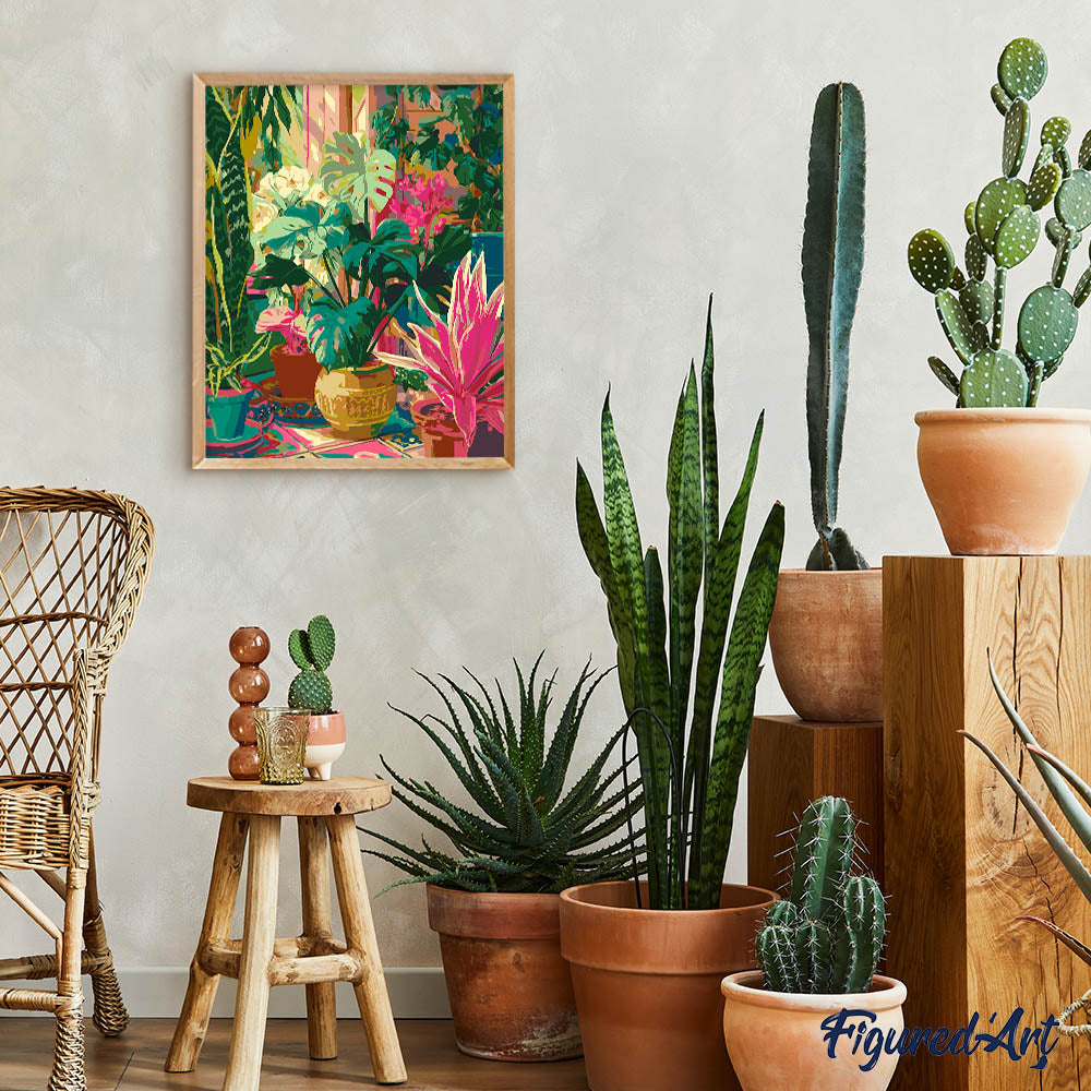 Malen nach Zahlen 40x50cm auf Keilrahmen gespannt Figured’Art Tropischer Indoor-Garten - Kidis Art