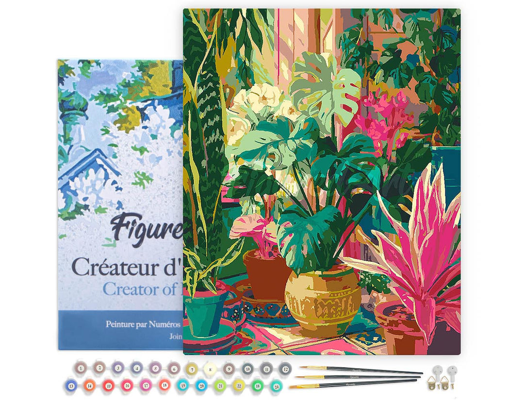 Malen nach Zahlen 40x50cm auf Keilrahmen gespannt Figured’Art Tropischer Indoor-Garten - Kidis Art