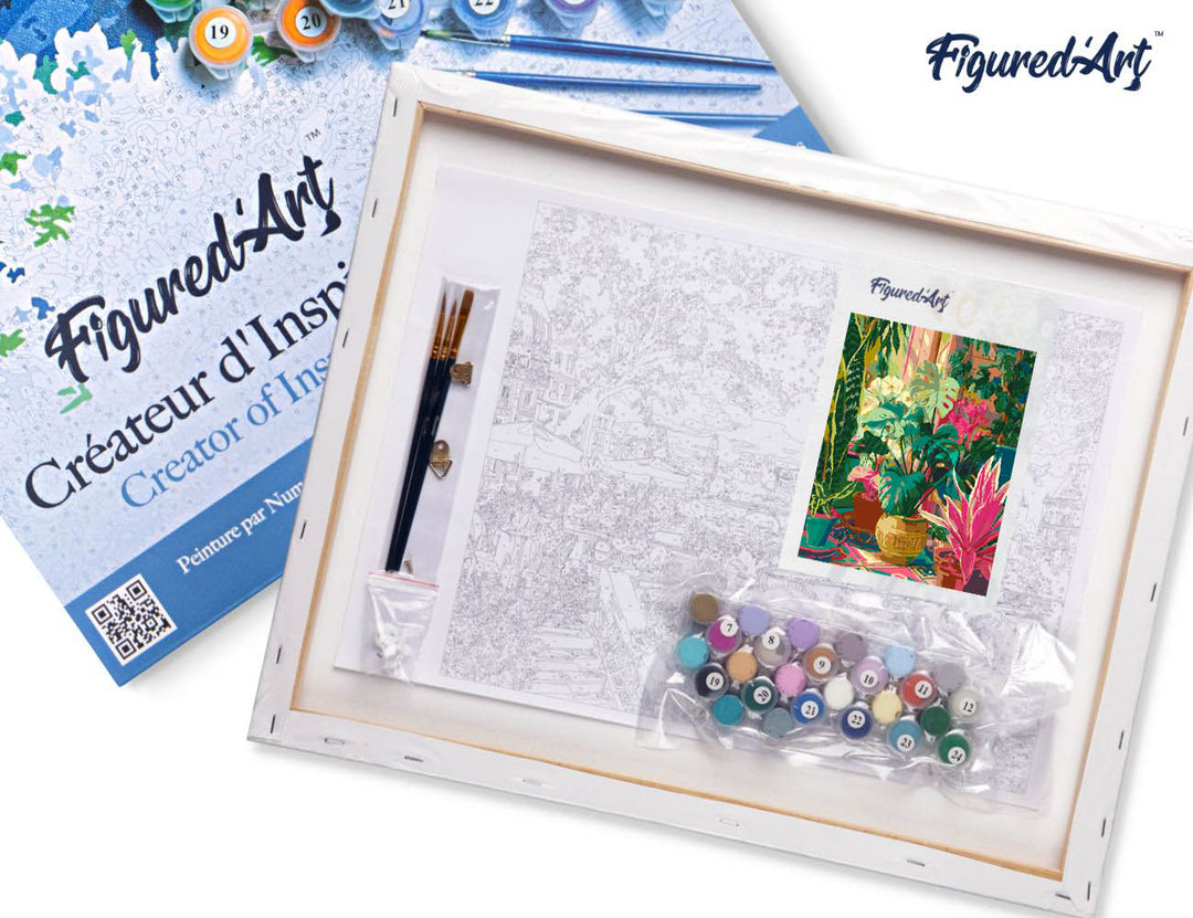 Malen nach Zahlen 40x50cm auf Keilrahmen gespannt Figured’Art Tropischer Indoor-Garten - Kidis Art