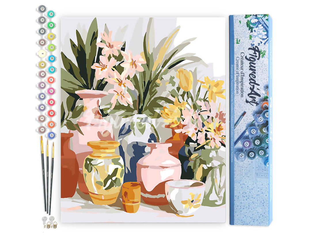 Malen nach Zahlen 40x50cm ohne Keilrahmen Figured’Art Töpferwaren und Blumen