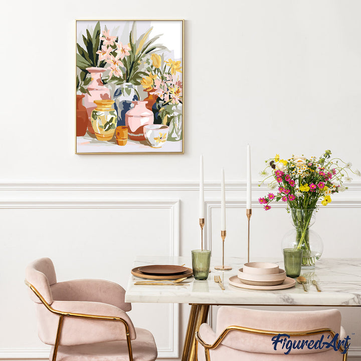 Malen nach Zahlen 40x50cm ohne Keilrahmen Figured’Art Töpferwaren und Blumen