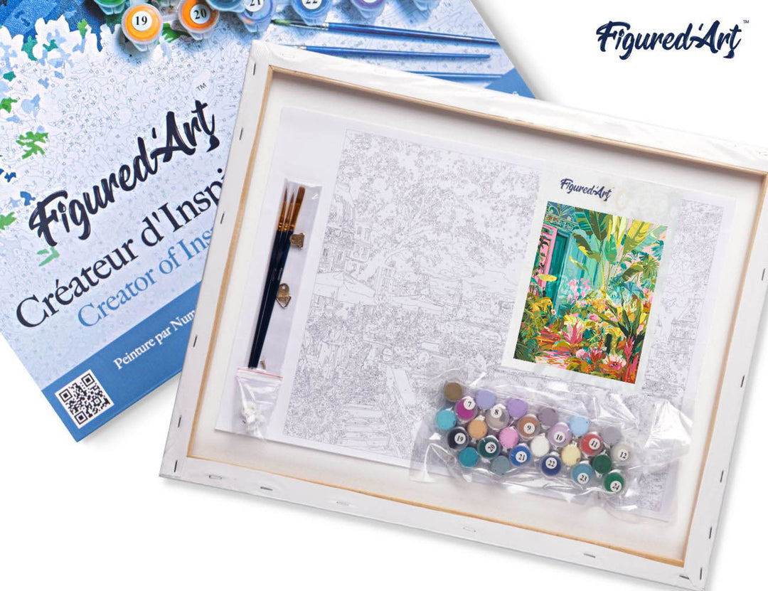 Malen nach Zahlen 40x50cm auf Keilrahmen gespannt Figured’Art Tropische Tür - Kidis Art