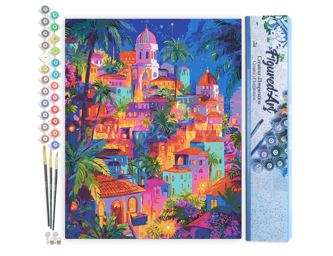 Malen nach Zahlen 40x50cm ohne Keilrahmen Figured’Art Tropische Traumstadt