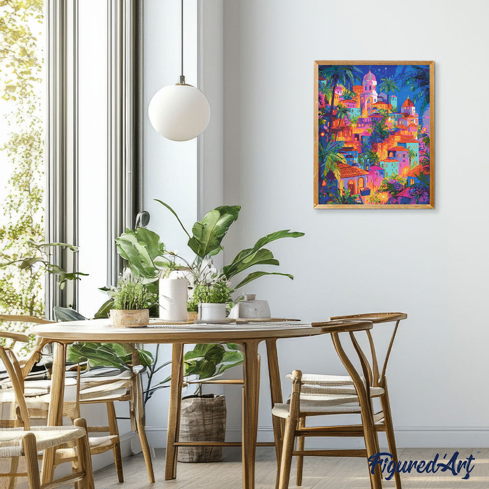Malen nach Zahlen 40x50cm ohne Keilrahmen Figured’Art Tropische Traumstadt