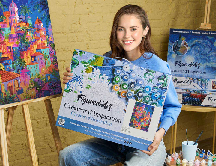 Malen nach Zahlen 40x50cm auf Keilrahmen gespannt Figured’Art Tropische Traumstadt - Kidis Art