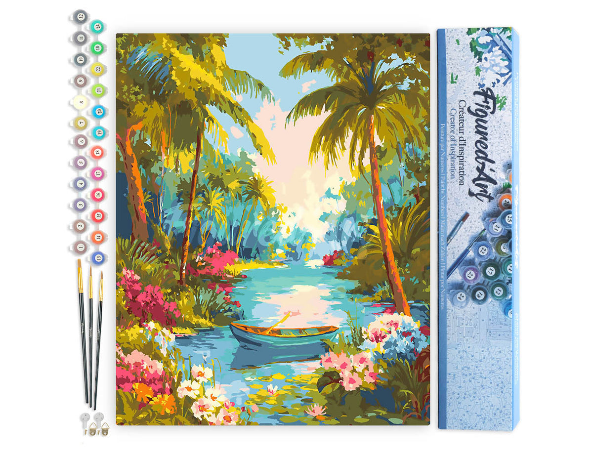 Malen nach Zahlen 40x50cm ohne Keilrahmen Figured’Art Paradiesischer Fluss - Kidis Art