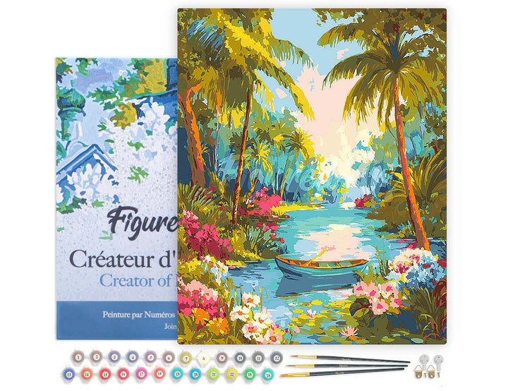 Malen nach Zahlen 40x50cm auf Keilrahmen gespannt Figured’Art Paradiesischer Fluss