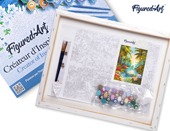 Malen nach Zahlen 40x50cm auf Keilrahmen gespannt Figured’Art Paradiesischer Fluss