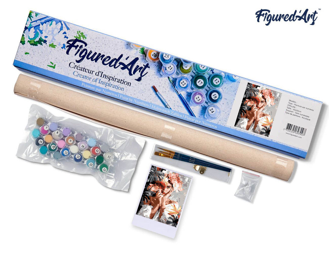 Malen nach Zahlen 40x50cm ohne Keilrahmen Figured’Art Porträt eines Mädchens mit Blumen