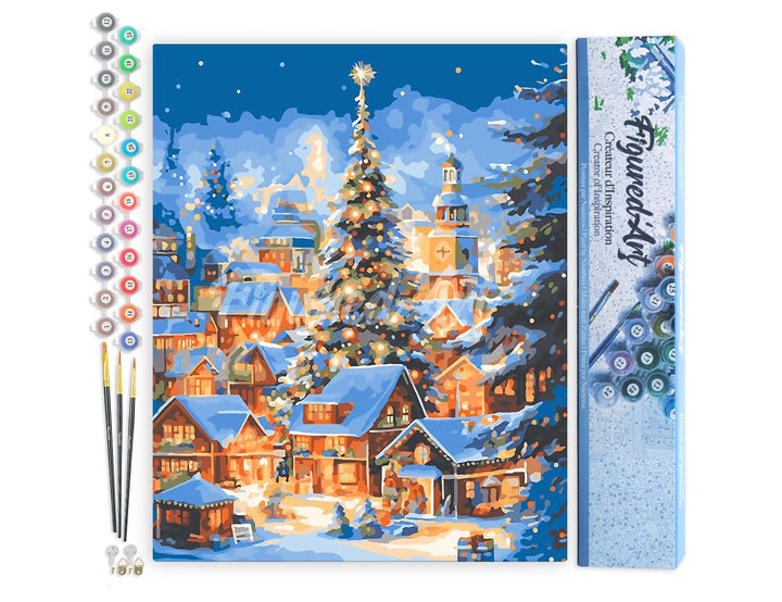 Malen nach Zahlen 40x50cm ohne Keilrahmen Figured’Art Funkelndes Weihnachtsdorf - Kidis Art