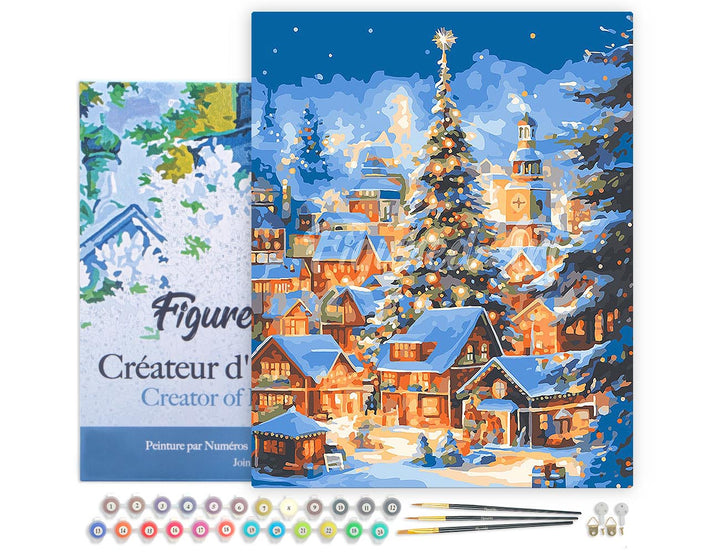 Malen nach Zahlen 40x50cm auf Keilrahmen gespannt Figured’Art Funkelndes Weihnachtsdorf