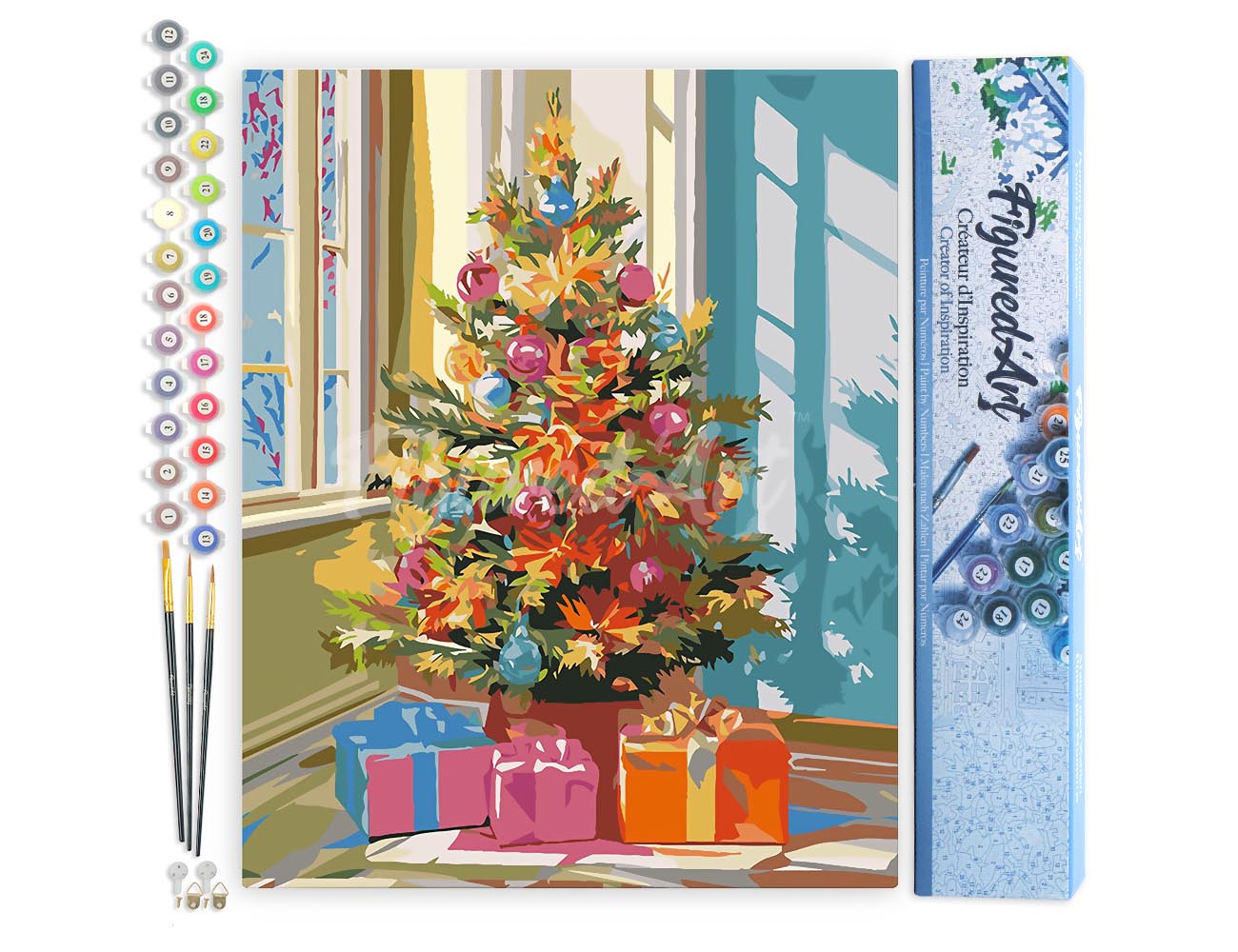 Malen nach Zahlen 40x50cm ohne Keilrahmen Figured’Art Leuchtender Weihnachtsbaum - Kidis Art