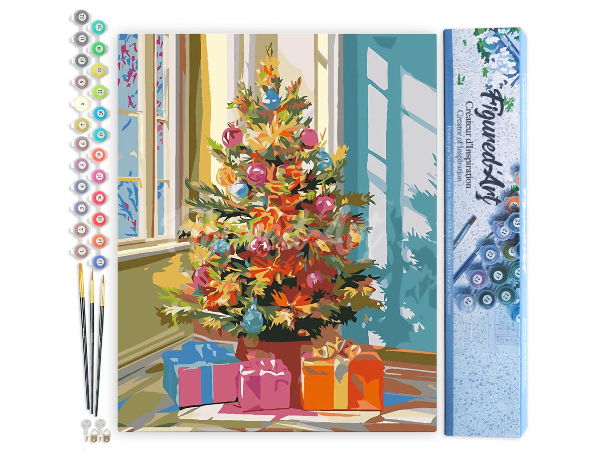 Malen nach Zahlen 40x50cm ohne Keilrahmen Figured’Art Leuchtender Weihnachtsbaum - Kidis Art