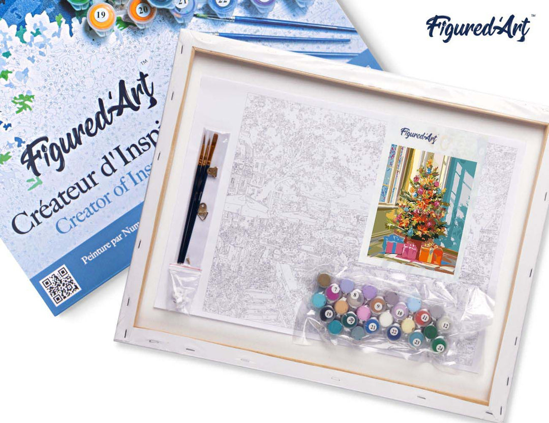 Malen nach Zahlen 40x50cm auf Keilrahmen gespannt Figured’Art Leuchtender Weihnachtsbaum