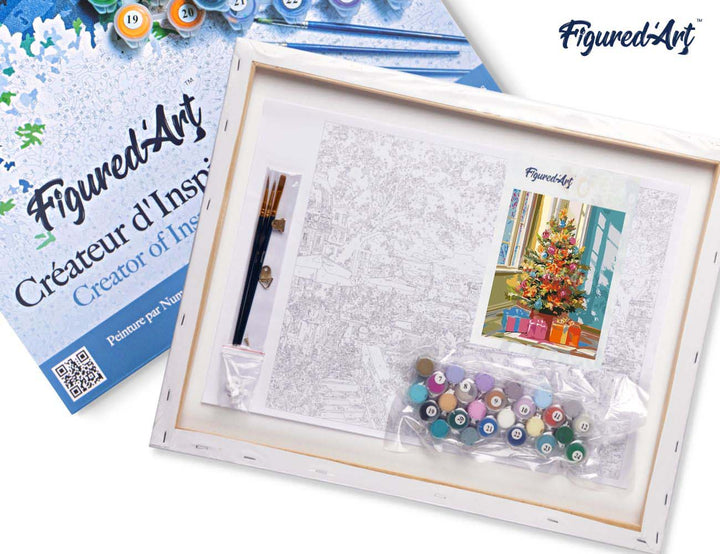 Malen nach Zahlen 40x50cm auf Keilrahmen gespannt Figured’Art Leuchtender Weihnachtsbaum