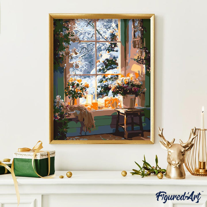 Malen nach Zahlen 40x50cm auf Keilrahmen gespannt Figured’Art Romantischer Winter