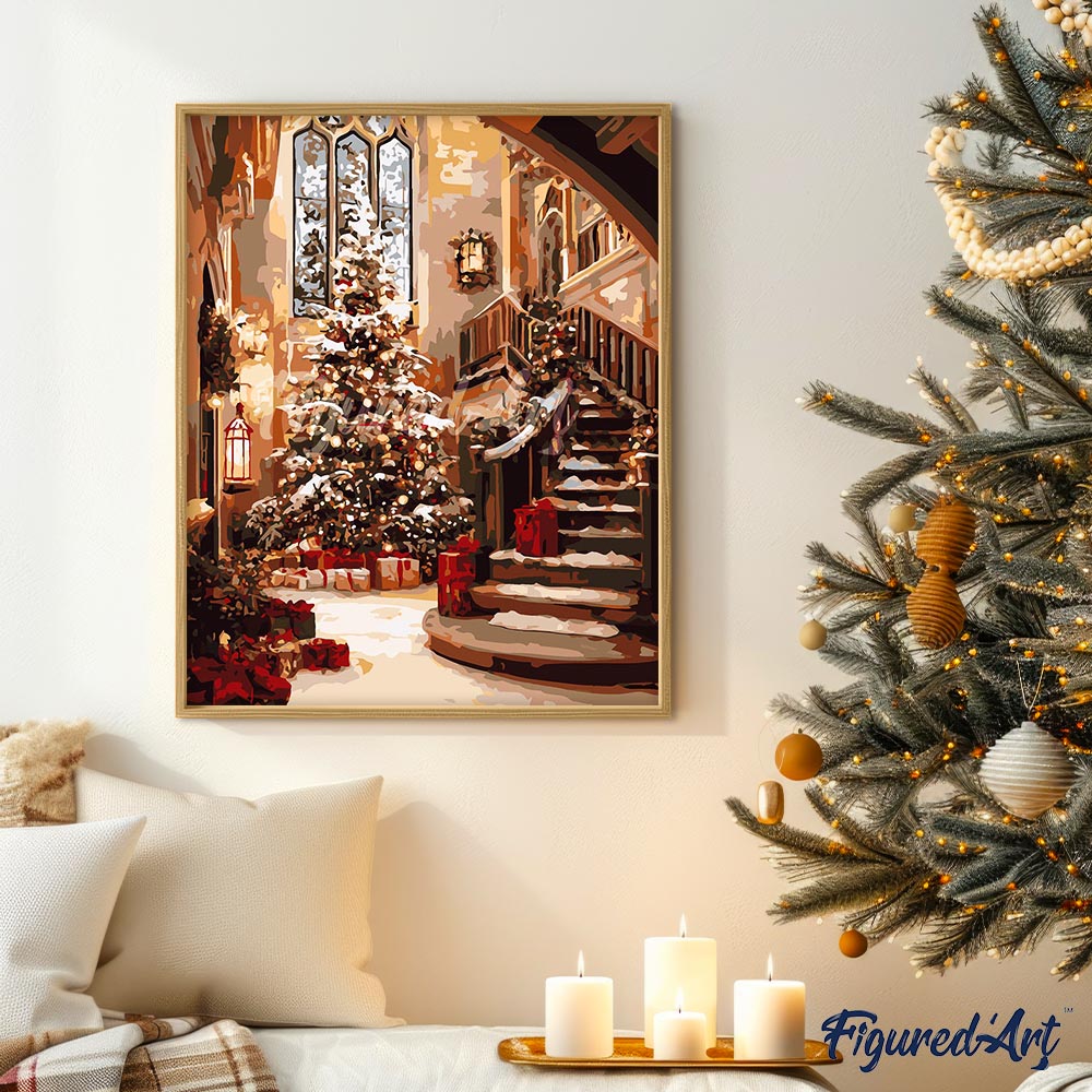 Malen nach Zahlen 40x50cm ohne Keilrahmen Figured’Art Weihnachtshalle - Kidis Art