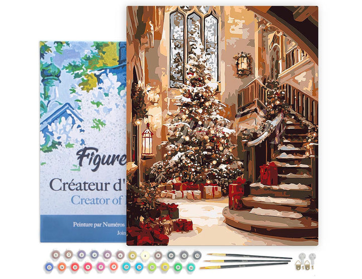Malen nach Zahlen 40x50cm auf Keilrahmen gespannt Figured’Art Weihnachtshalle - Kidis Art
