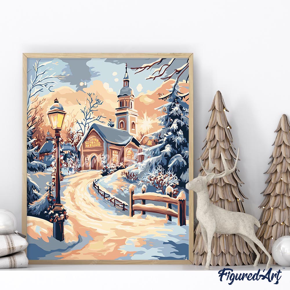 Malen nach Zahlen 40x50cm ohne Keilrahmen Figured’Art Weg zur Kapelle - Kidis Art