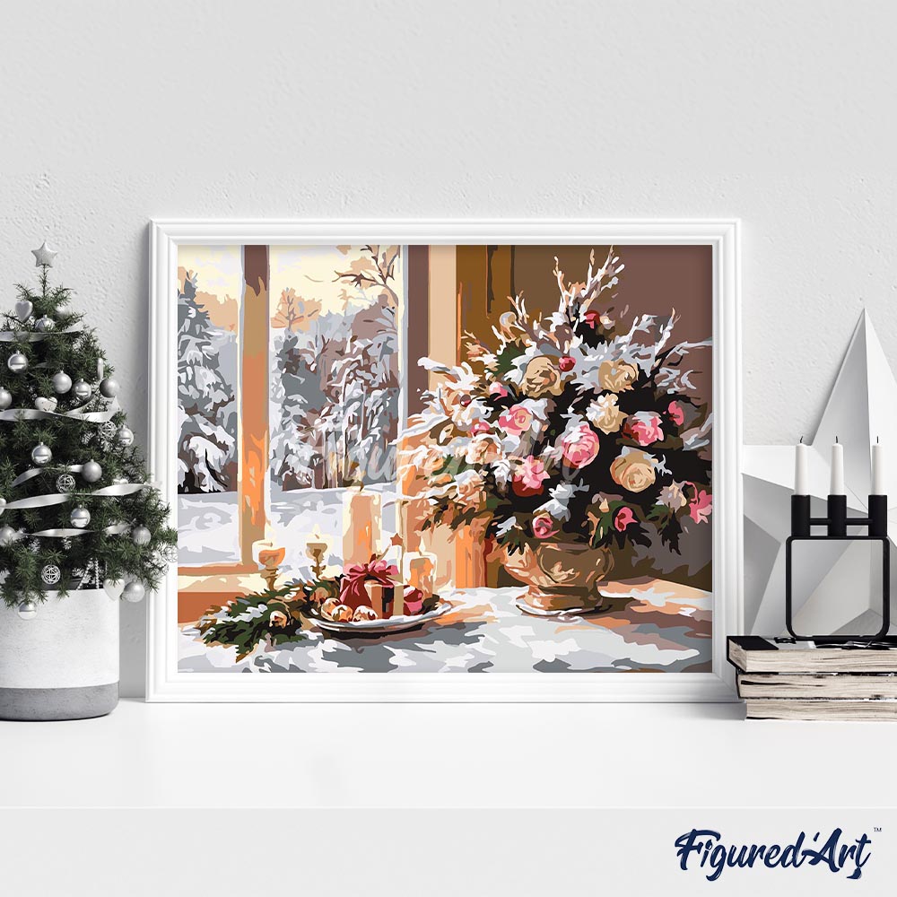 Malen nach Zahlen 40x50cm auf Keilrahmen gespannt Figured’Art Romantischer Heiligabend