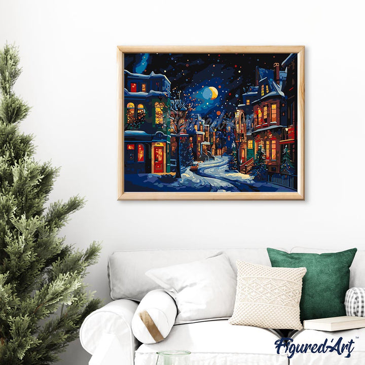 Malen nach Zahlen 40x50cm auf Keilrahmen gespannt Figured’Art Winterhalbmond - Kidis Art