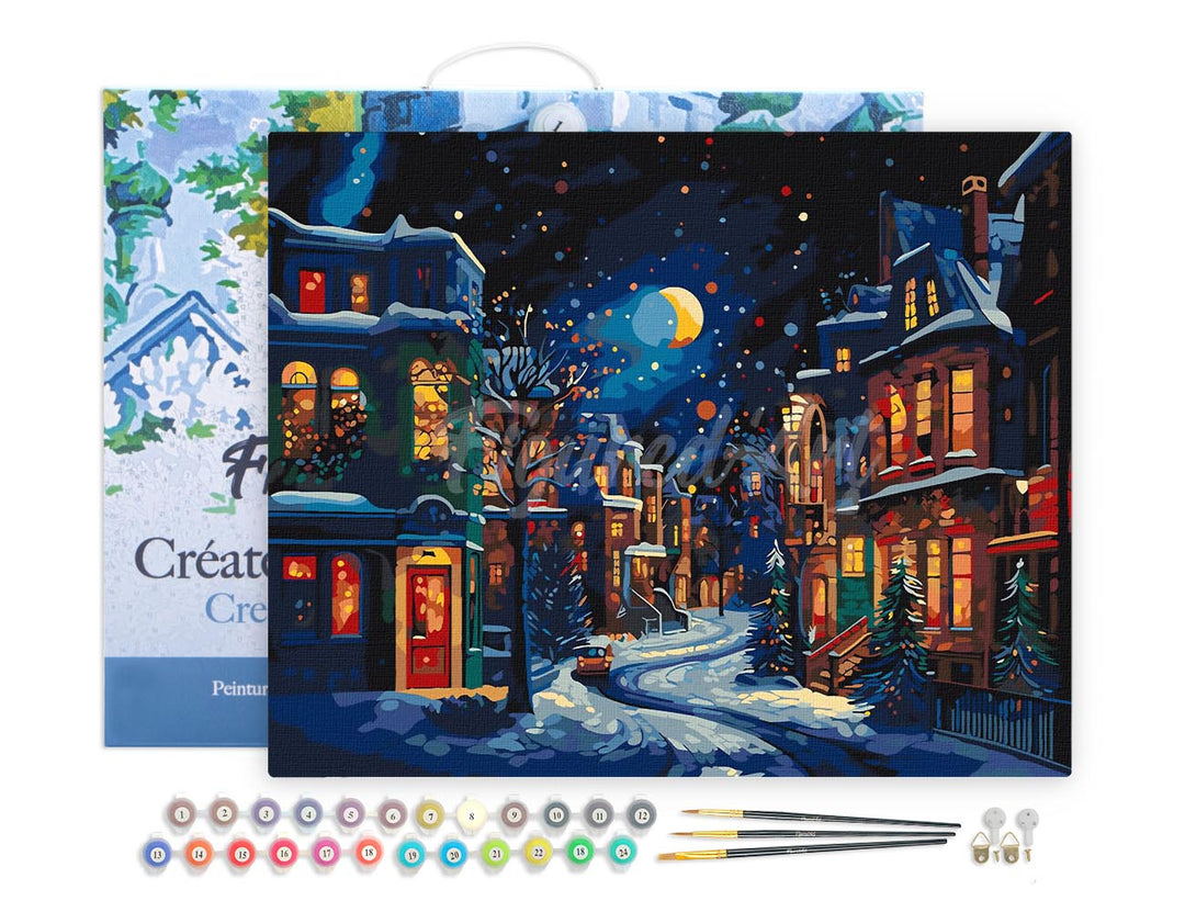 Malen nach Zahlen 40x50cm auf Keilrahmen gespannt Figured’Art Winterhalbmond - Kidis Art