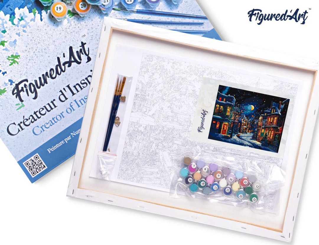 Malen nach Zahlen 40x50cm auf Keilrahmen gespannt Figured’Art Winterhalbmond - Kidis Art