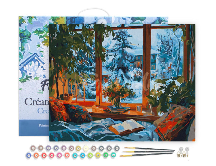 Malen nach Zahlen 40x50cm auf Keilrahmen gespannt Figured’Art Gemütlicher Winterabend