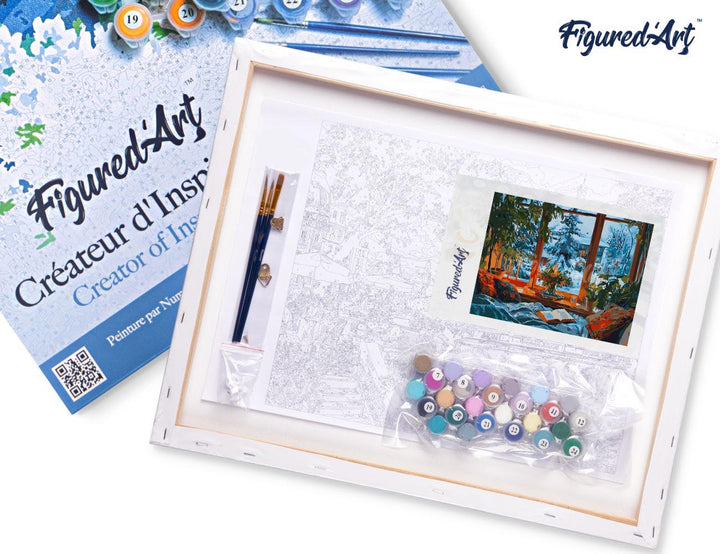 Malen nach Zahlen 40x50cm auf Keilrahmen gespannt Figured’Art Gemütlicher Winterabend