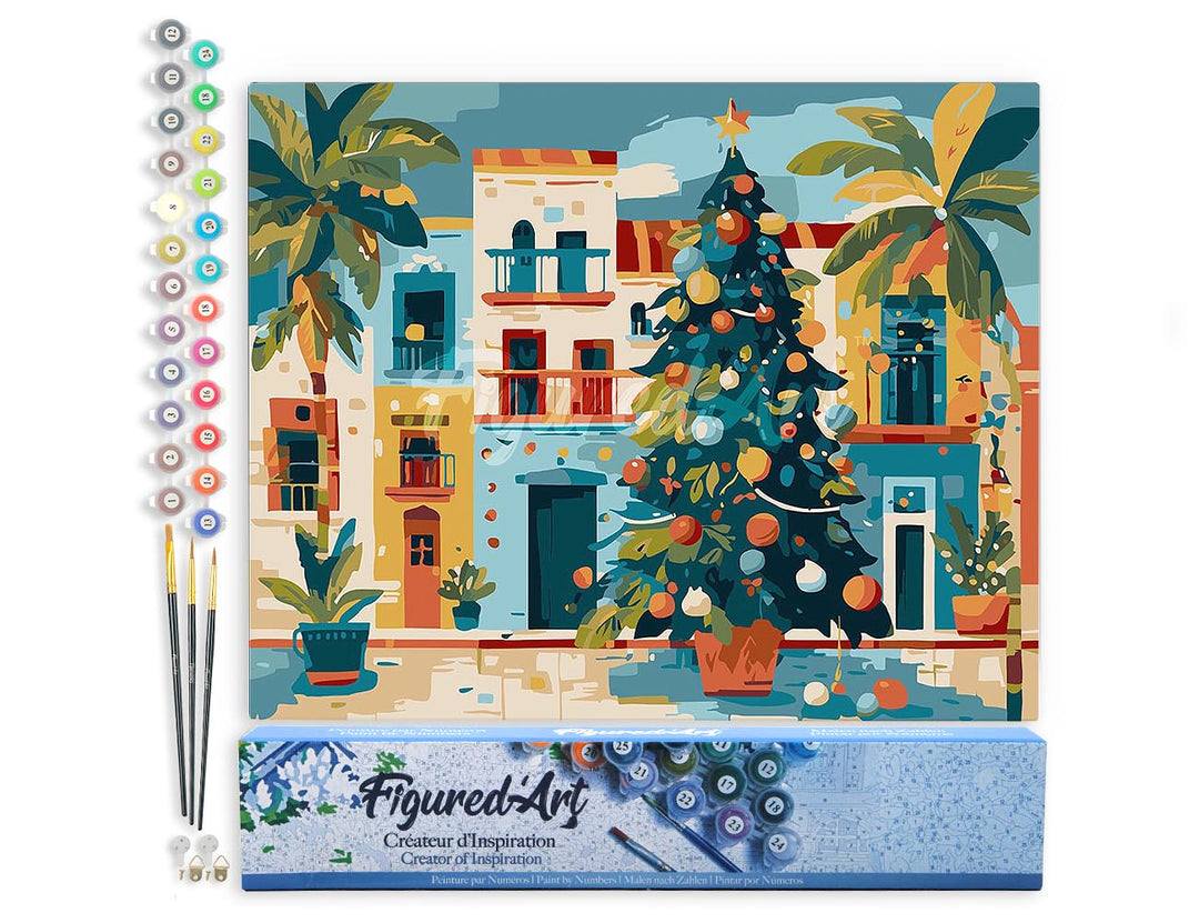 Malen nach Zahlen 40x50cm ohne Keilrahmen Figured’Art Bunter Weihnachtsplatz - Kidis Art