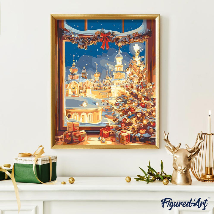 Malen nach Zahlen 40x50cm auf Keilrahmen gespannt Figured’Art Licht der Weihnachtsnacht