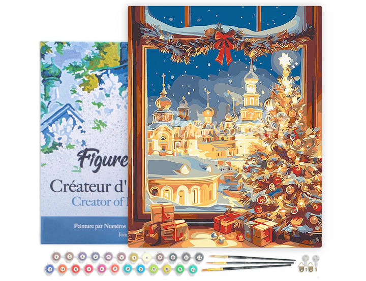 Malen nach Zahlen 40x50cm auf Keilrahmen gespannt Figured’Art Licht der Weihnachtsnacht