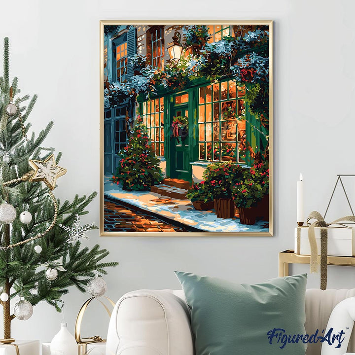 Malen nach Zahlen 40x50cm ohne Keilrahmen Figured’Art Festliche grüne Tür - Kidis Art